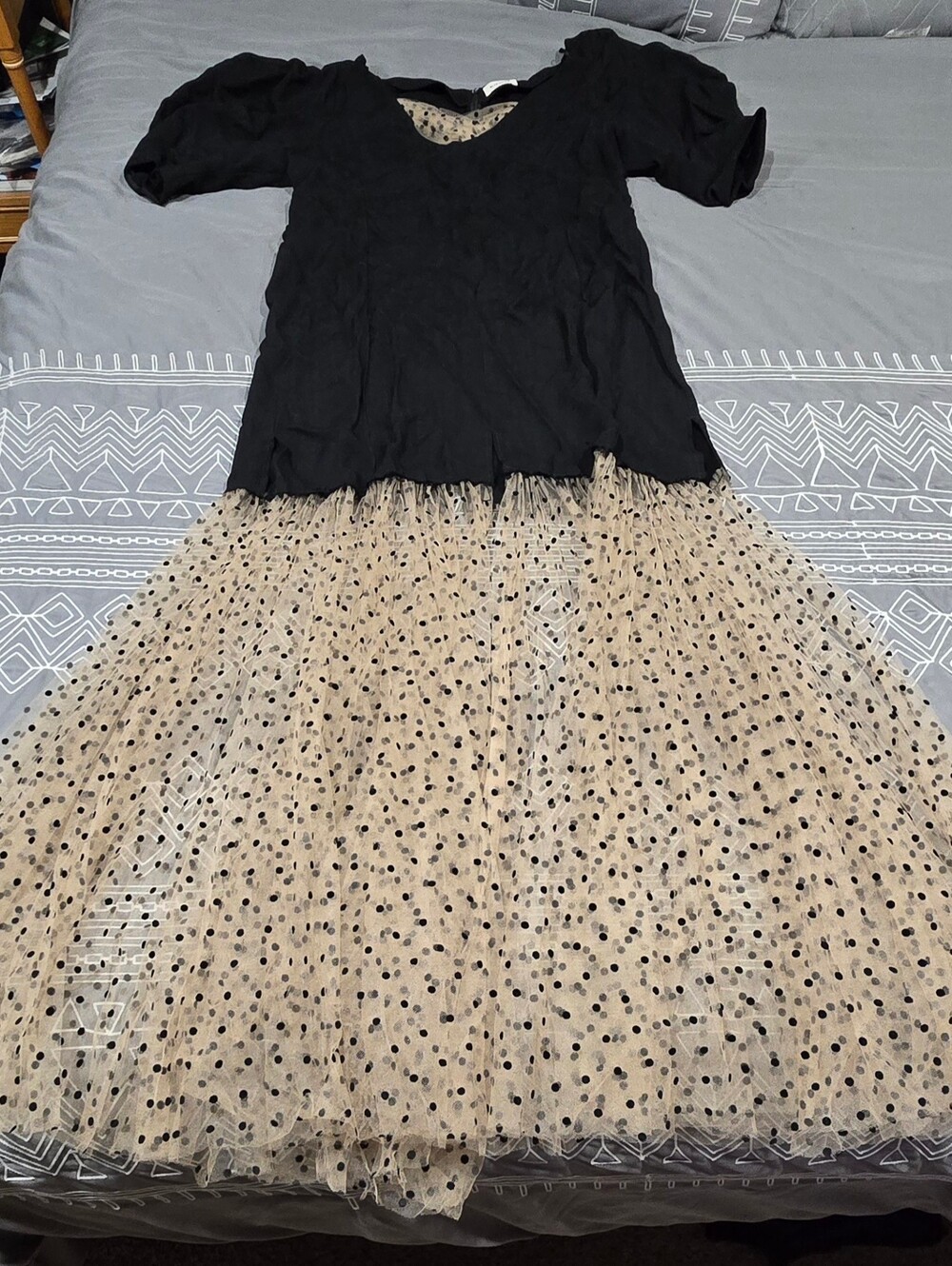 Khaite Dorothy Dress With Polka Dot Tulle Flare Hem Size 8